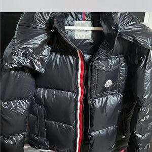 Moncler Shiny Black Puffer Jacket with Logo